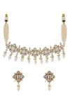 Ishhaara Gold Plated Beads Floral Kundan Stone Embellished Choker Necklace Set Online at Aza Fashions Ishhaara_Gold Plated Beads Floral Kundan Stone Embellished Choker Necklace Set _Online_at_Aza_Fashions