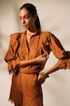 Nikita Mhaisalkar_Orange Spread Collar Shirt And Shorts Set _Online_at_Aza_Fashions