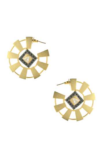 Ishhaara_Gold Plated Imitation Diamonds Pentagon Embellished Hoop Earrings _Online_at_Aza_Fashions