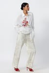 Saaksha & Kinni_White Cotton Hand Embroidery Thread Collared Neck Shirt _Online_at_Aza_Fashions