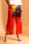 Moh India_Red Cupro Printed Flower Scarlet Trouser_Online_at_Aza_Fashions