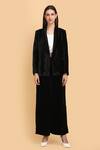 Label Ivish_Black , Velvet, Satin Round Neck Blazer Flared Trouser Set _Online_at_Aza_Fashions