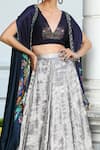 Shilpi Gupta_Blue Blouse Viscose Dupion Print And Embroidery Floral Cape Lehenga Set  _Online_at_Aza_Fashions