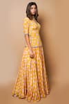 Ahi Clothing_Yellow Natural Crepe Digital Print Geometric Patterns V Short Kurta Lehenga Set _Online_at_Aza_Fashions