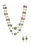 Ishhaara_Gold Plated Stones Double Layered Studded Necklace Set _Online_at_Aza_Fashions