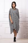 Megha Garg_Black Crepe V-neck Stripe Pattern Kaftan Dress _Online_at_Aza_Fashions