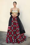 Neha Khullar_Black Net Hand Embroidered Sequin And Coin Work Geometric Print Lehenga Set _Online_at_Aza_Fashions