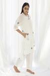 Khat_White Handloom , Collared Polka Pattern Shirt Kurta And Pant Set _Online_at_Aza_Fashions