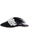 Adorn My Wish_Black Embellished Faux Feather Pearl Mules _Online_at_Aza_Fashions