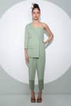 Pocketful Of Cherrie_Green Crepe Plain One Shoulder Notched Lapel Asymmetric Solid Jumpsuit  _Online_at_Aza_Fashions