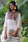 Ekavira_White Cotton Embroidered Round Kaftan And Mirror Palazzo Set _Online_at_Aza_Fashions