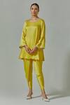 House Of TA-YA_Yellow Modal, Satin, Net Cut Work, Beads, Zari, Embroidery, Kurta Dhoti Pant Set _Online_at_Aza_Fashions