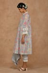 Ekavira_Grey Chanderi Printed Floral Notched A-line Kalidar Kurta Set _Online_at_Aza_Fashions