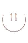 Ishhaara_Pink Crystals Cubic Zirconia Studded Necklace Set _Online_at_Aza_Fashions