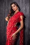 Shilpi Gupta_Red Saree  Flat Chiffon Hand Embroidered Pre-draped With Blouse  _Online_at_Aza_Fashions