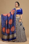 Etasha by Asha Jain_Blue Gajji Silk And Tissue Embroidered Textured Square Neck Flared Lehenga Set _Online_at_Aza_Fashions