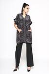 Anmol Kakad_Black Crepe Silk Strobe Damask Floral Pattern Shirt_Online_at_Aza_Fashions