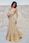 Nikita Vishakha_Yellow Modal, Mohair Zari, Embroidery, Metallic Thread Mesh Blouse Lehenga Set _Online_at_Aza_Fashions