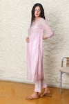 TATWA_Pink Kurta  Handloom Chanderi Hand Embroidered Yoke And Pant Set  _Online_at_Aza_Fashions