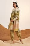 Cord_Beige Cotton Voile Print Dale Collared Neck Tunic And Pant Set _Online_at_Aza_Fashions