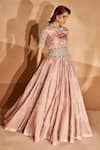 Bhumika Sharma Pink Organza Embroidery, Pearls, Beads Round Neck Tara Print Anarkali With Belt Online at Aza Fashions Bhumika Sharma_Pink Organza Embroidery, Pearls, Beads Round Neck Tara Print Anarkali With Belt _Online_at_Aza_Fashions