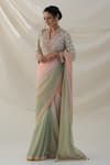 Kanika Sharma_Grey Saree And Blouse Georgette Embroidered Floral Broad V Double Shaded With _Online_at_Aza_Fashions