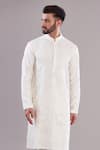 Kasbah_White Silk Embroidered Floral And Animal Patterns Pure Thread Work Kurta _Online_at_Aza_Fashions