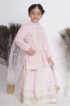 Little Bansi_Pink Cotton, Net Pearls, Gota Patti, Embroidered Floral Kurta Lehenga Set _Online_at_Aza_Fashions