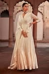 PREEVIN_Off White Angrakha Cotton Mulmul And Temple Work Anarkali With  _Online_at_Aza_Fashions