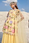 Nikita Vishakha_Yellow Organza, Modal, Mohair Embroidery, Pearls Round Neck Floral Kurta Set _Online_at_Aza_Fashions