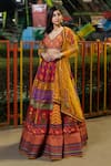 Irrau by Samir Mantri_Multi Color Dupion Printed And Hand Embroidered Floral Plunge Panelled Lehenga Set _Online_at_Aza_Fashions