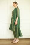 Oja_Green Handloom Silk Embroidered Applique Round Asymmetrical Tunic And Pant _Online_at_Aza_Fashions