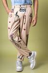 Doodlage_Beige Twill Printed Abstract Darius Pleated Pant For Men_Online_at_Aza_Fashions
