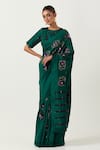 Label Earthen_Green Chanderi Silk Embroidered Floral Chameli Saree With Blouse  _Online_at_Aza_Fashions