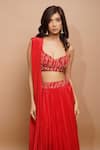 Buy_Ahi Clothing_Red Natural Crepe Hand Embroidered Sequins Sweetheart Neck Bustier And Lehenga Set _Online_at_Aza_Fashions