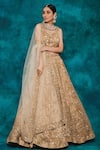 mehar_Beige Net Hand Embroidery Sequin Trellis And Floral Bridal Lehenga Set  _Online_at_Aza_Fashions