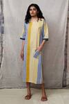 BANANA labs_Blue Cotton Printed Stripe Round Dress With Overshirt _Online_at_Aza_Fashions