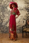 Kalista_Magenta Crepe Printed Mughal Spread Collar Seinna Pattern Jumpsuit _Online_at_Aza_Fashions