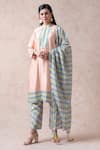 Thetaa_Pink Chanderi Silk Printed Geometrical Mandarin Placement Kurta Pant Set _Online_at_Aza_Fashions