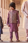 Shop_All Boy Couture_Maroon Cotton, Silk Sequins, Embroidery Bundi Kurta Set _at_Aza_Fashions