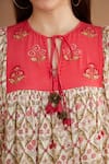 Nikasha_Red Viscose, Cotton Beads, Sequins Keyhole Yoke Embroidered Kurta And Pant Set _Online_at_Aza_Fashions