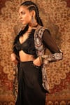 Aditi Gupta_Black Satin Woven And Embroidered Jamawar Pattern Asymmetric Draped Skirt Set _Online_at_Aza_Fashions