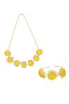 Ishhaara_Yellow Pearls, Stones Embellished Necklace With Cuff _Online_at_Aza_Fashions