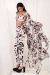 AK-OK_White Cotton Printed Abstract Jacket  Stand Collar Pant Set  _Online_at_Aza_Fashions