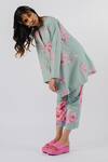 Tussah By Siddhi Shah_Green Cotton Round Neck Floral Print Tunic And Pant Set _Online_at_Aza_Fashions