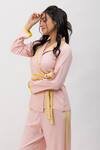 Dawn And Dusk_Pink Cotton Plain Notched Lapel Collar Solid Wrap Shirt And Pyjama Set _Online_at_Aza_Fashions