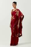 Label Earthen_Maroon Organza Silk Embroidered Applique Chameli Saree With Blouse _Online_at_Aza_Fashions