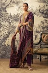 Kalista_Purple Crepe, Silk Embroidery, Cut Work Riah A-line Floral Print Kurta Set _Online_at_Aza_Fashions
