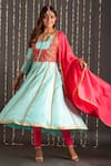 Kefi Collections_Blue Silk Blend Hand Embroidered Falak Long Anarkali Pyjama Set  _Online_at_Aza_Fashions