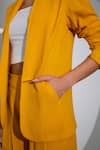 Pocketful Of Cherrie_Yellow Crepe Plain Lapel Collar Full Sleeve Jacket  _Online_at_Aza_Fashions